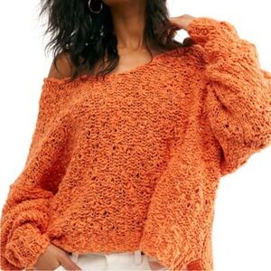 Free People SUNDAY SHORE‎ COTTONBLEND SWEATER Coral Sz. L